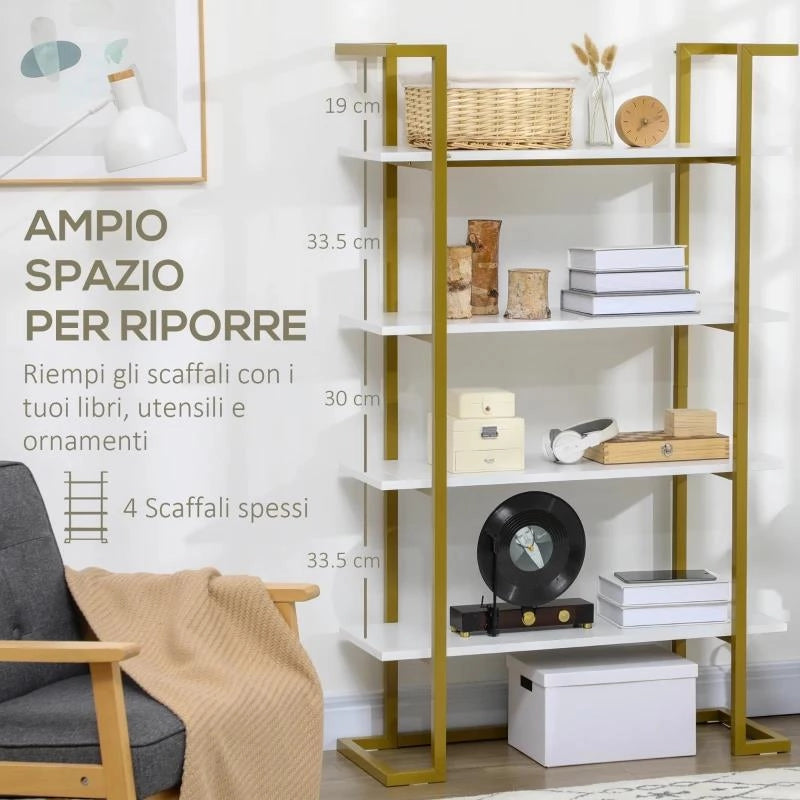 MOBILE LIBRERIA A 4 LIVELLI RIALZATO E MULTIUSO, IN MDF E ACCIAIO, 92X35X152CM