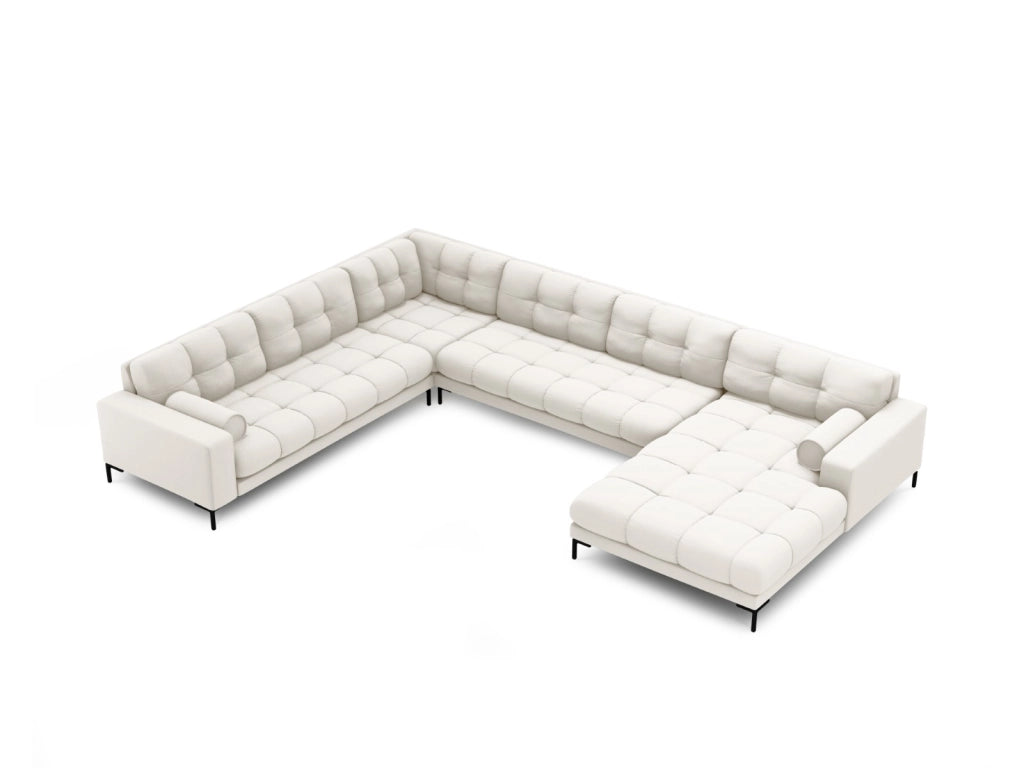 Cosmopolitan Design - Divano panoramico sinistro "Bali" 7 posti in tessuto strutturato beige chiaro 