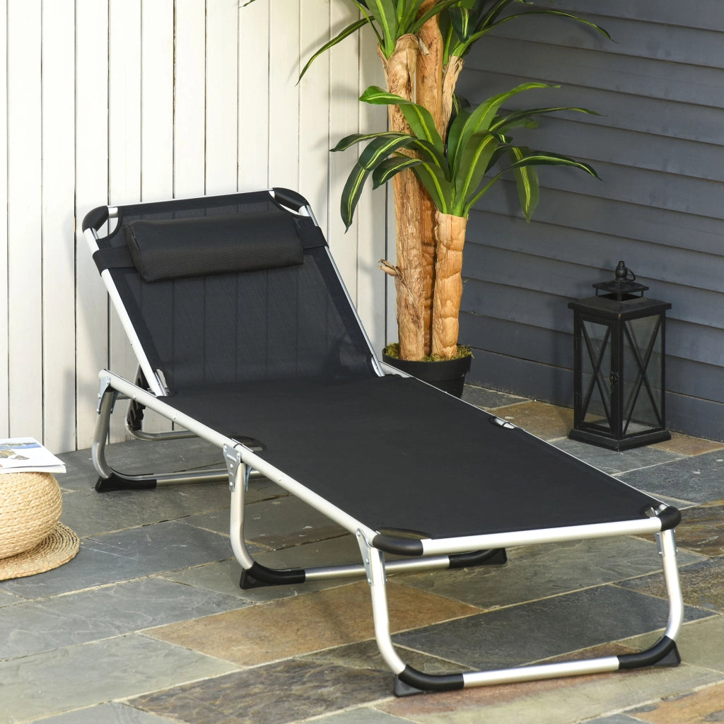 Lettino pieghevole da giardino con cuscino testa ¨C zephmum ¨C 4 livelli regolabili, nero, 120 kg
