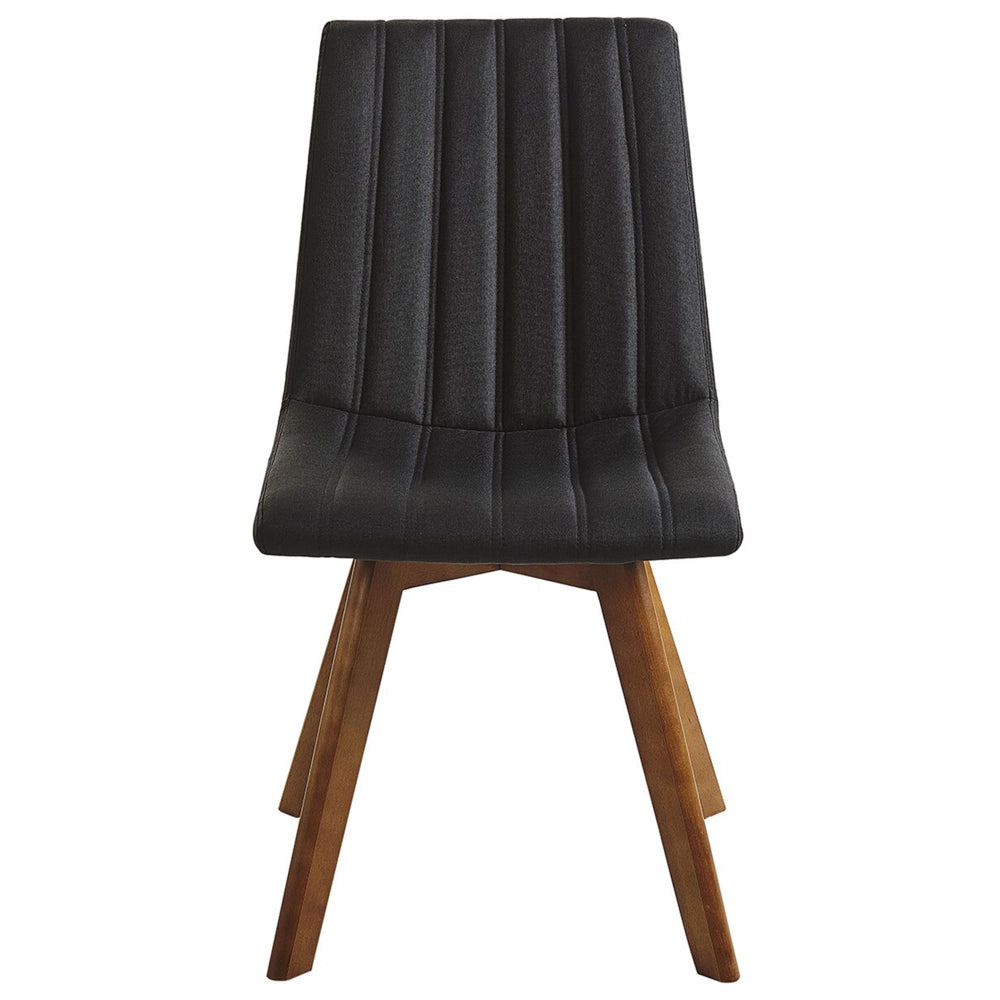 Set di 2 sedie Tessuto in poliestere Nero Gambe in legno massello scuro Imbottitura verticale Schienale curvo