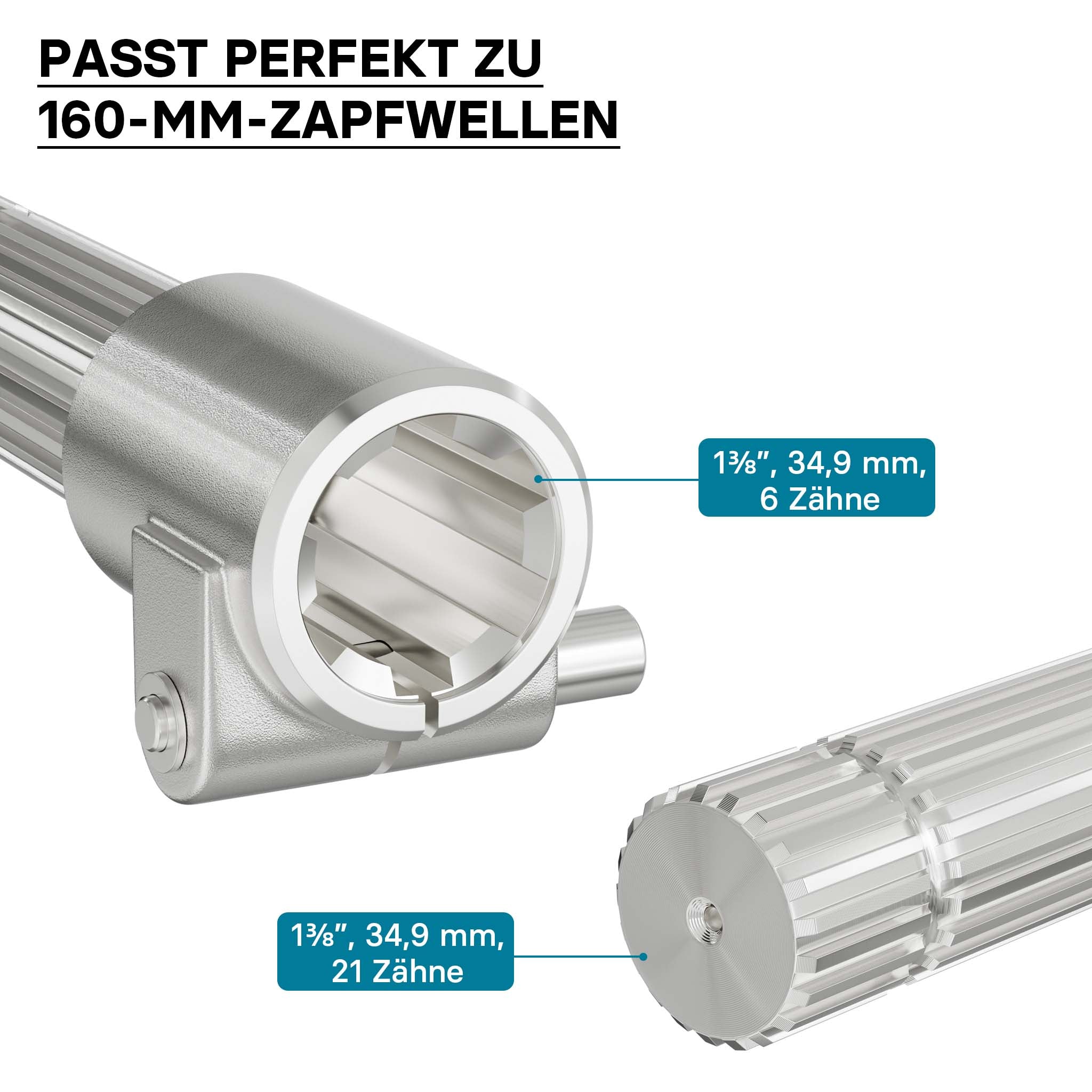 Boccola albero cardanico 160mm Attacco albero scanalato 1 3/8" 6D Albero uscita 1 3/8" 21D