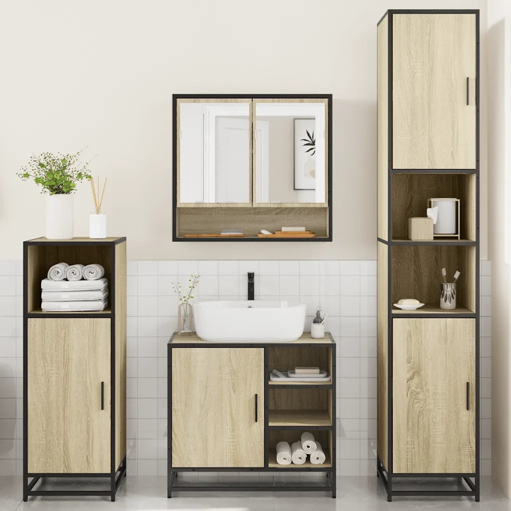 Set Mobili da Bagno 4 pz Rovere Sonoma in Legno Multistrato 3301236