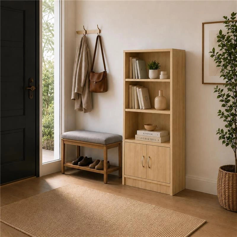 LIBRERIA IN MDF ROVERE CON TRE RIPIANI E DUE ANTE MISURE: 51X24X120CM
