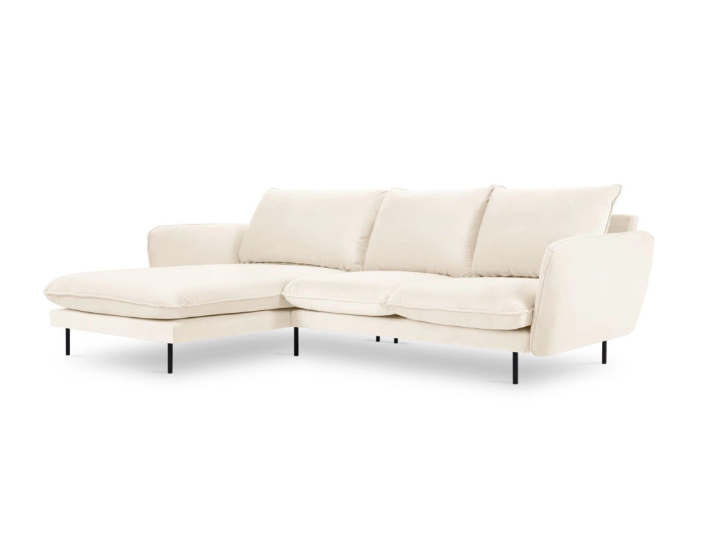 Cosmopolitan Design - Divano angolare sinistro "Vienna" 5 posti in velluto beige chiaro 
