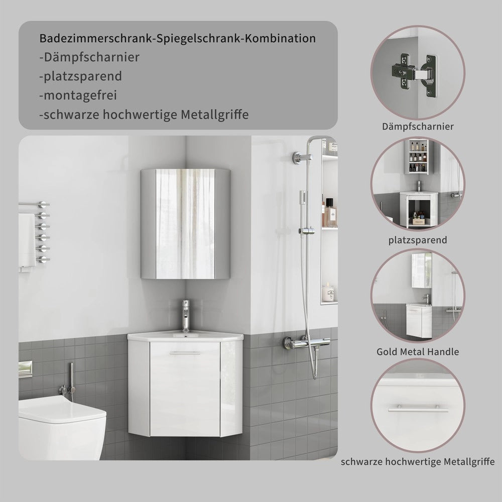 Set angolare bagno con lavabo e armadietto specchio ¨C Minimal ¨C Bianco salvaspazio