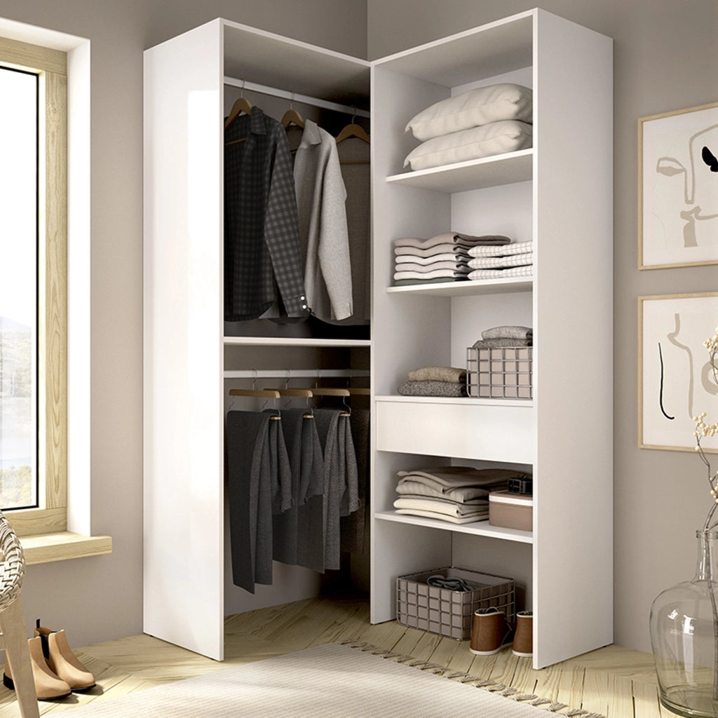 Armadio Camera da Letto Bandon, Guardaroba Grande Modulabile, 88x185h cm Bianco