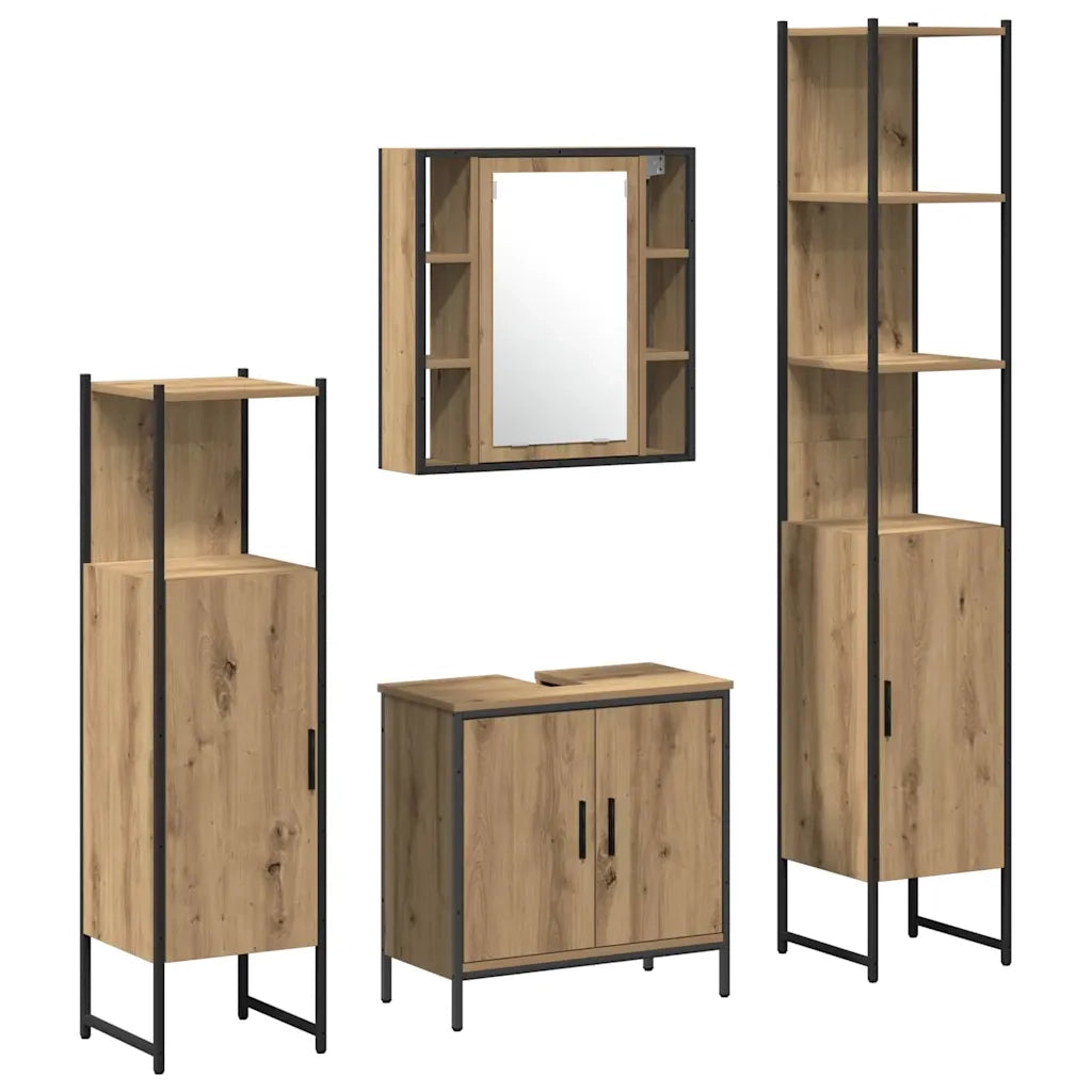 Set di mobili per il Bagno | Armadio da bagno 4 pz Marrone Legno multistrato