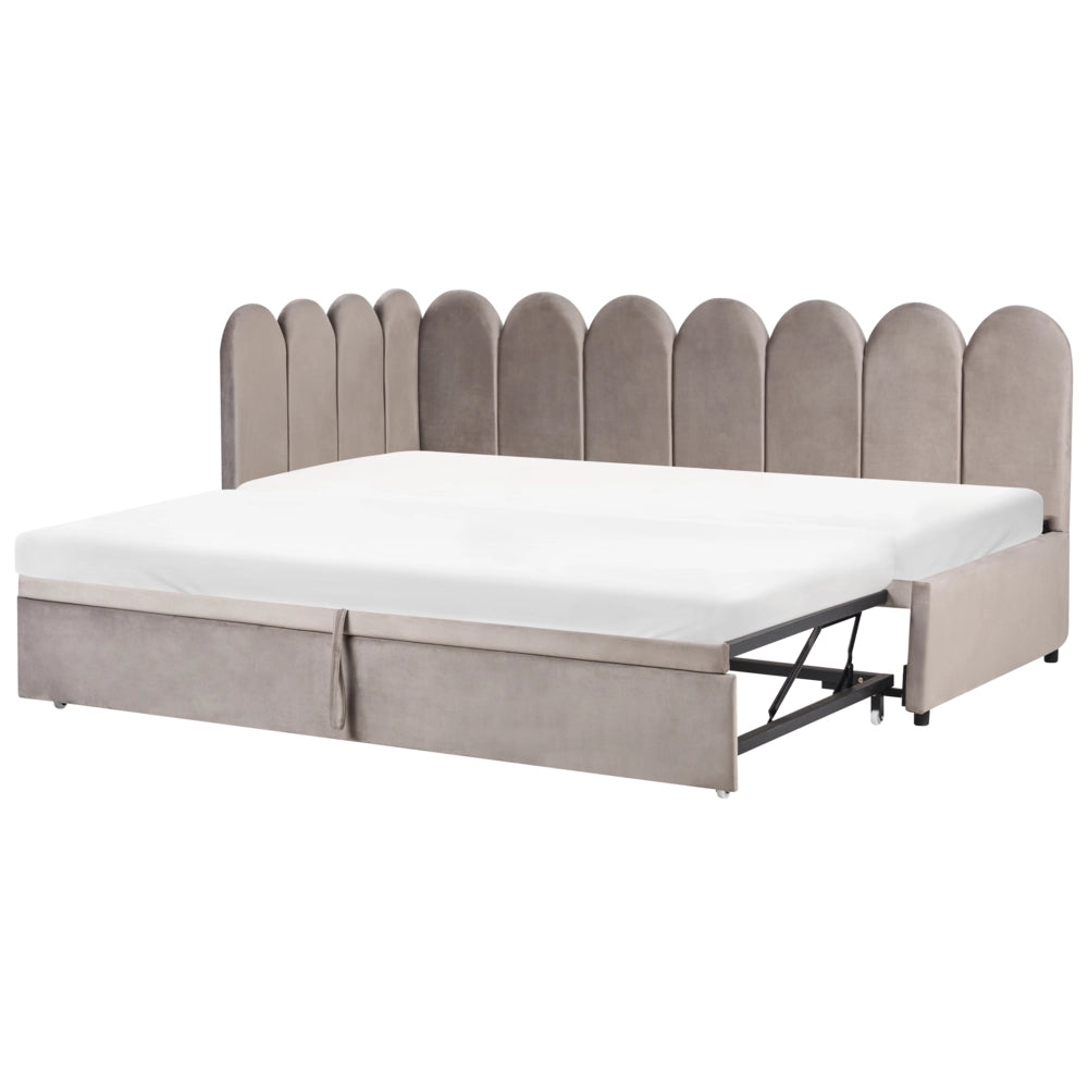 Letto a castello rivestito in velluto tortora 90/180 x 200 cm con rete a doghe