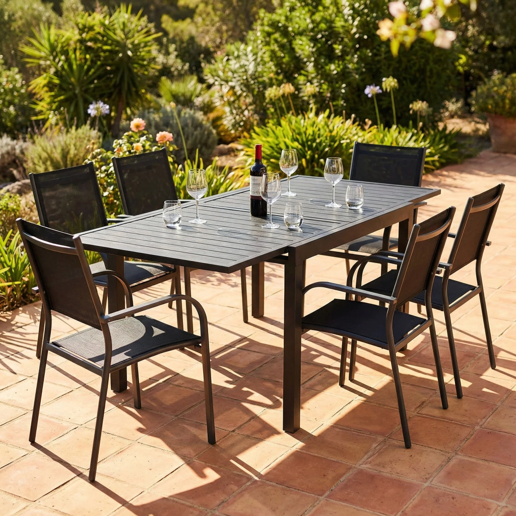 Tavolo da giardino allungabile Meno, in alluminio effetto legno (90/180x90x75 cm)