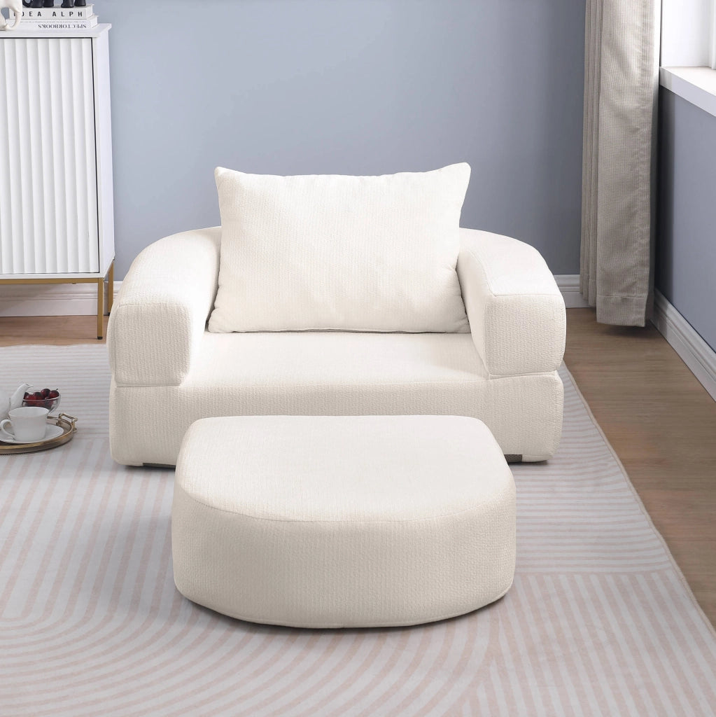 Divano modulare compatto in tessuto ciniglia beige