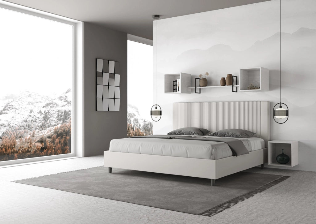 BS COM Letto matrimoniale king size con rete imbottito 190x200 similpelle bianco