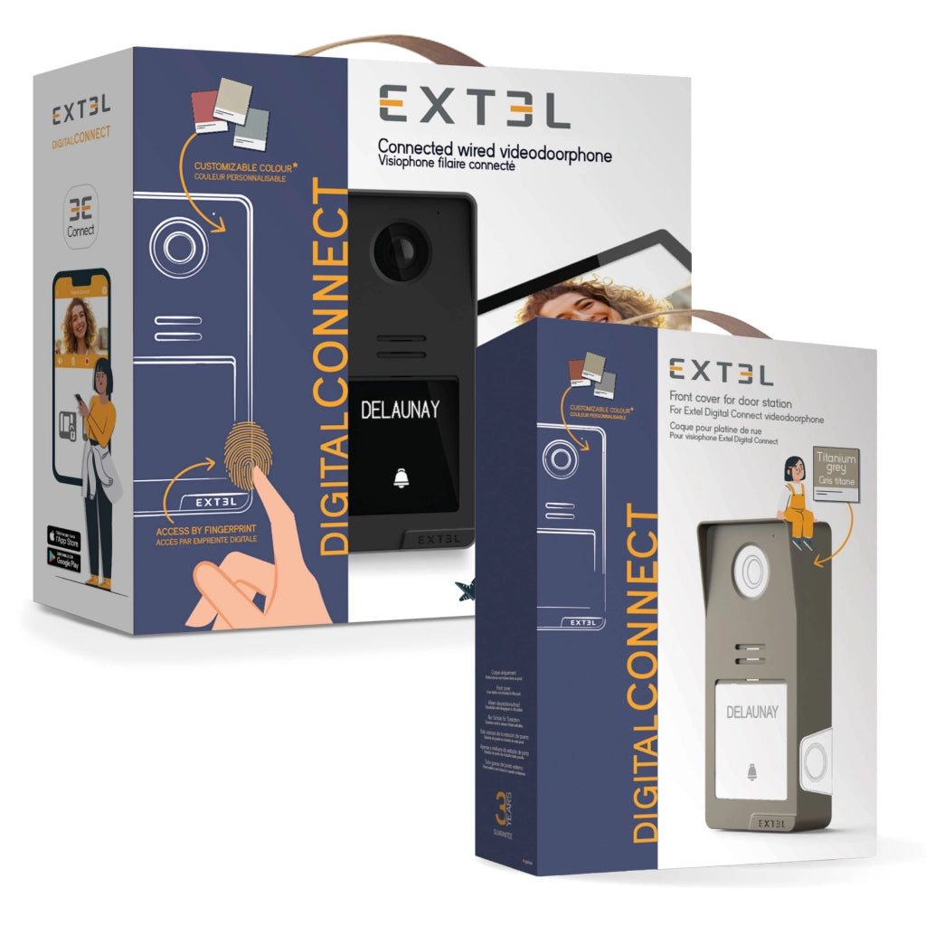 Videocitofono Smart Extel Digital Connect Wi-Fi, 7 Pollici Touch Monitor, 2 fili, Visione Notturna, Apertura da remoto + Cover Esterna Color Titanio