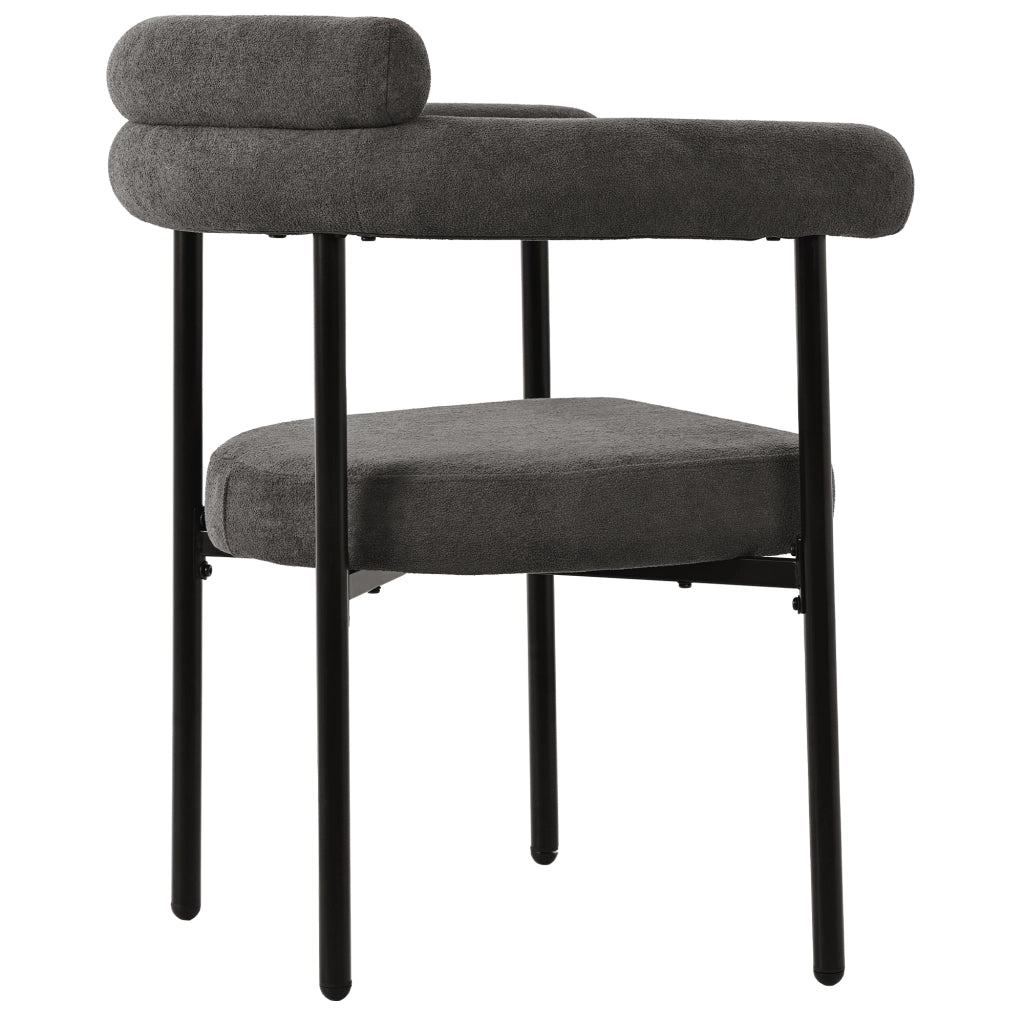 Sedia da pranzo imbottita con seduta ampia e schienale ergonomico, in tessuto effetto velluto e ferro, grigio scuro