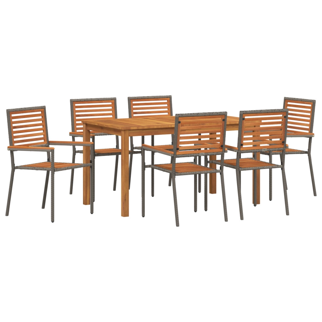 Set da Pranzo da Giardino  7 Pezzi Grigio Poli Rattan Acacia