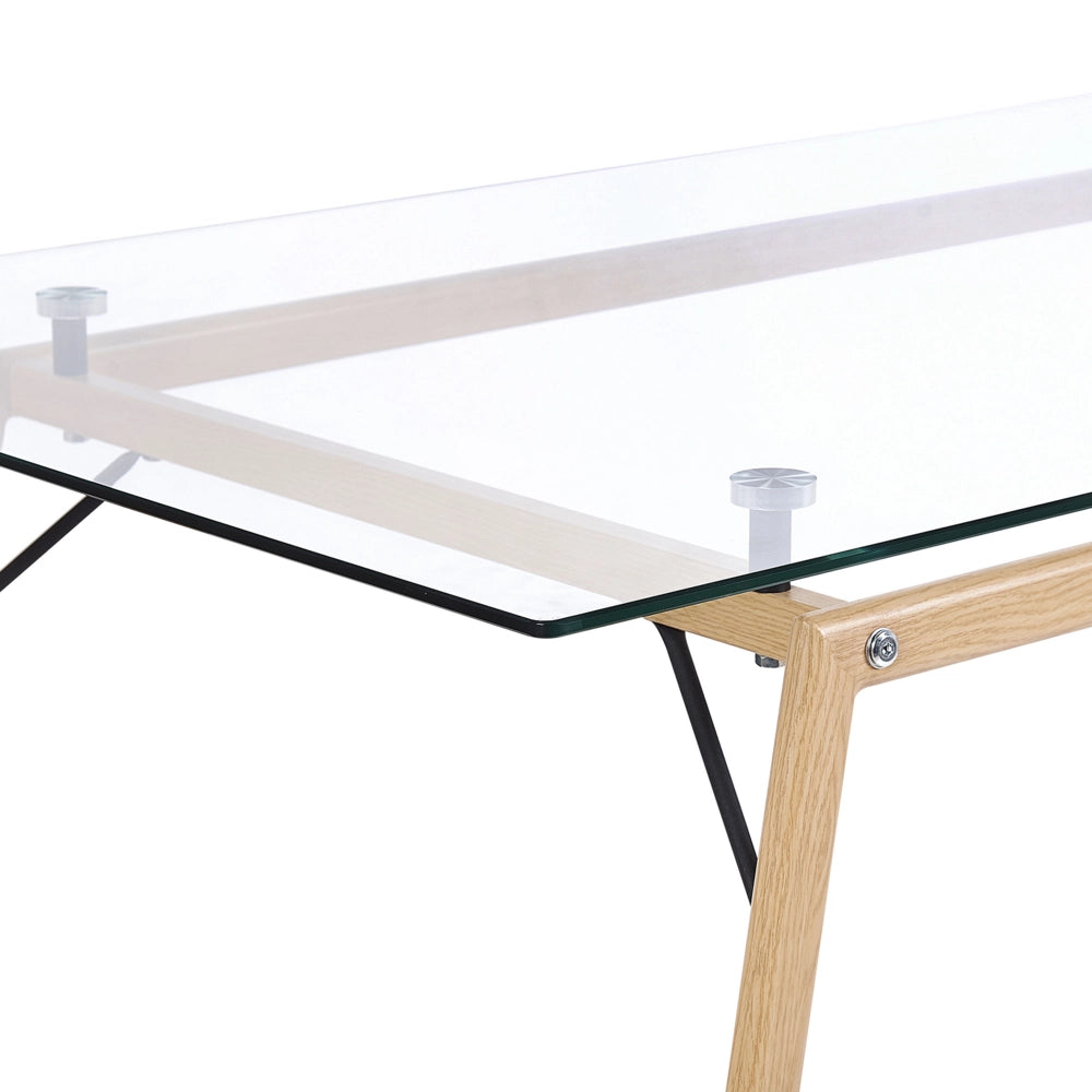 Tavolo da pranzo in legno chiaro con piano in vetro trasparente 140 x 80 cm industriale moderno