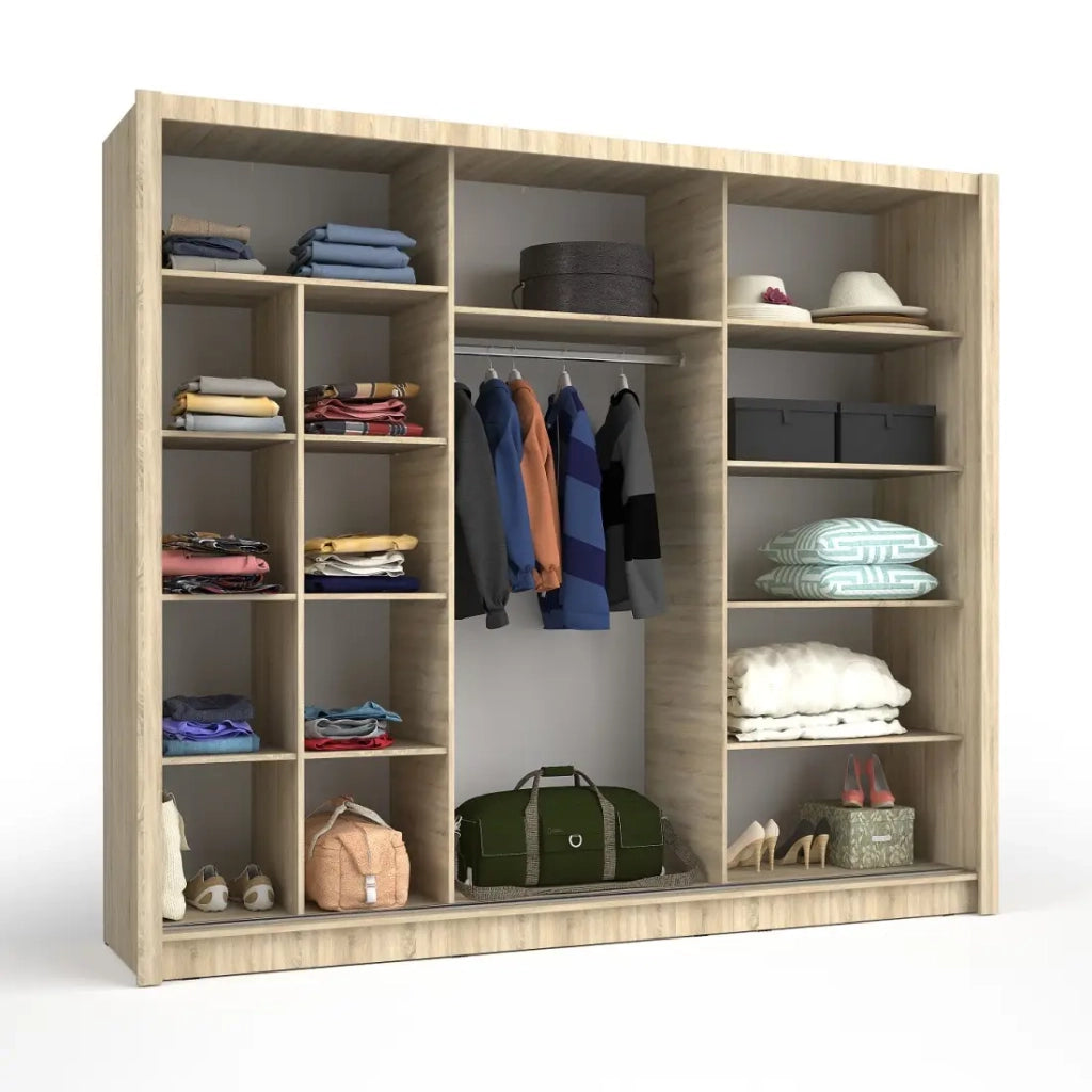 Armadio OZZULA 3 porte scorrevoli con specchio quercia Sonoma 248 cm