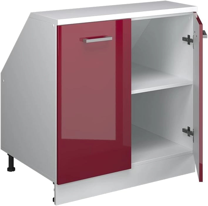 Mobile sottotetto Rion, Rosso lucido, 80 x 81.6 cm con 2 porte, carcassa 60 cm profondità, adatto per il salvaspazio sotto tetti spioventi