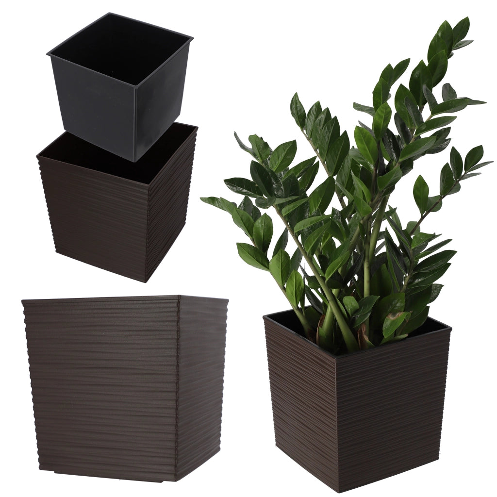 Vaso da fiori KADAX, 19 cm, con coperchio in plastica color moka e inserto.