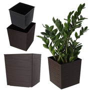 Vaso da fiori KADAX, 19 cm, con coperchio in plastica color moka e inserto.