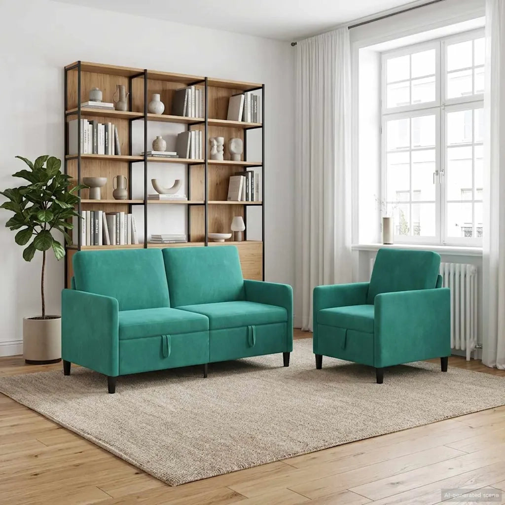 Set di Divani con Storage 2 pz Turchese Poliestere 3429200