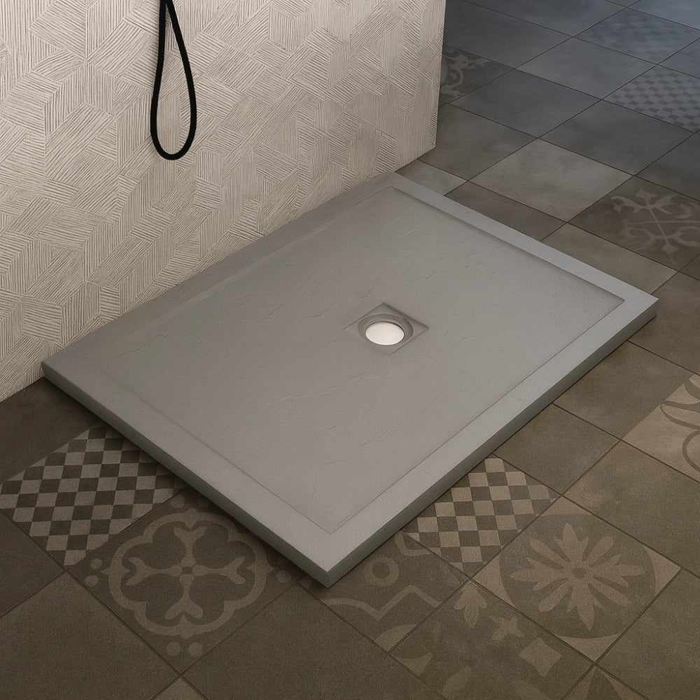 Piatto doccia cemento effetto pietra 80 x 100 cm spessore 4,8 cm antiscivolo *** colore- grigio, confezione 1