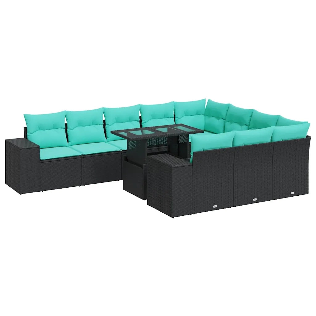 Set Divani da Giardino 11 pz con Cuscini Polyrattan Acacia Nero 3326868