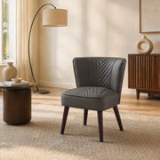 Poltrona Lounge senza Braccioli con Cuciture Diagonali e Struttura Stabile, in Pelle e Legno, Grigio