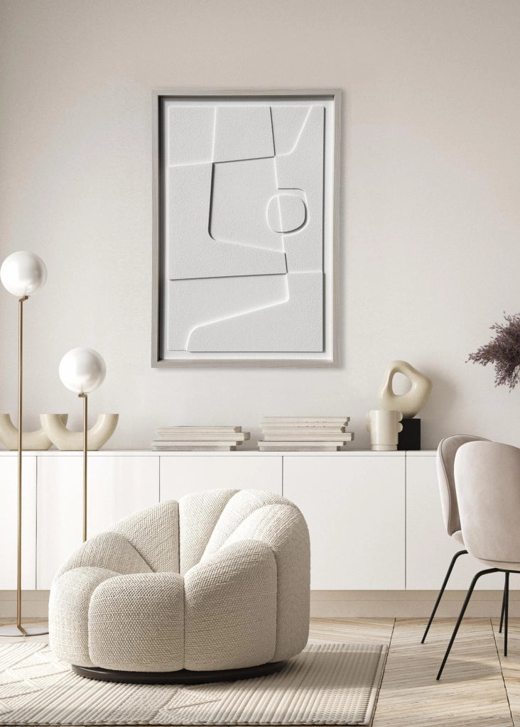 Quadro Hispanohogar in resina 3D con texture figure bianco 90x60x4