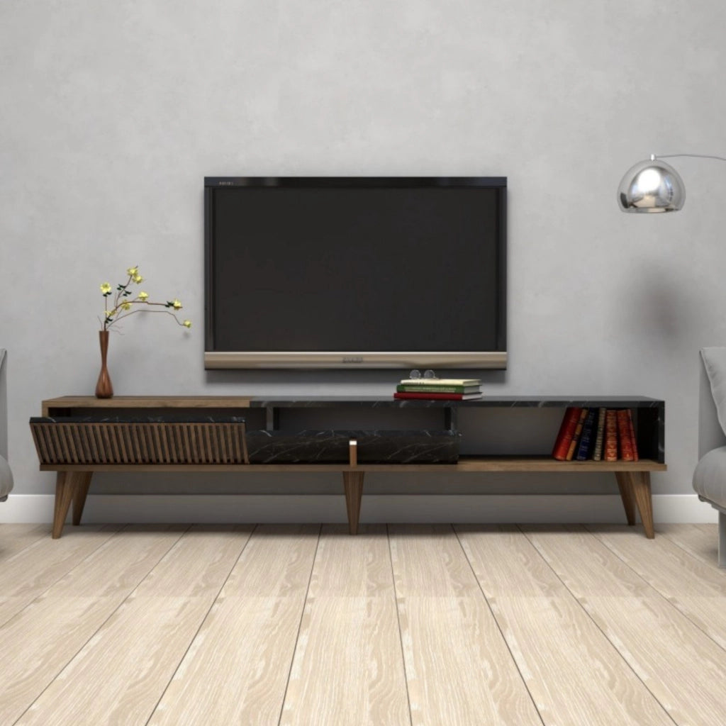 Gordon, Mobile Porta tv un Ripiano, 180x35x40h cm Marrone Noce
