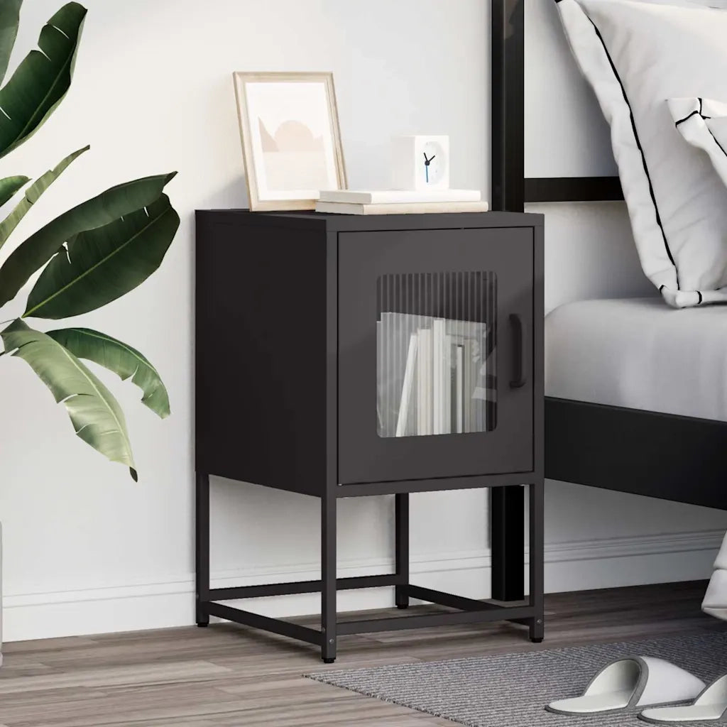 Comodino Nero 36x39x60,5 cm in Acciaio Laminato a Freddo 853326