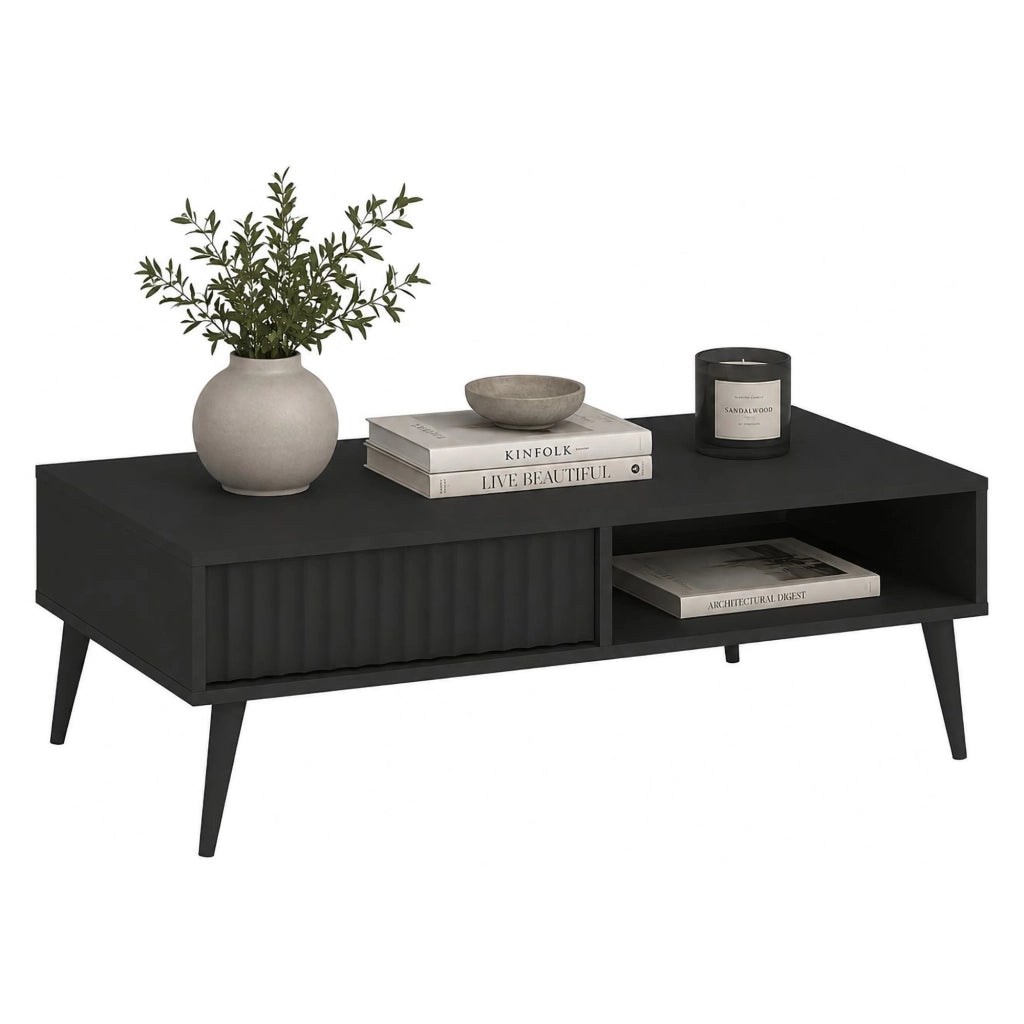 Lipa, Tavolino da Salotto 2 Cassetti, 102x67x35h cm Nero