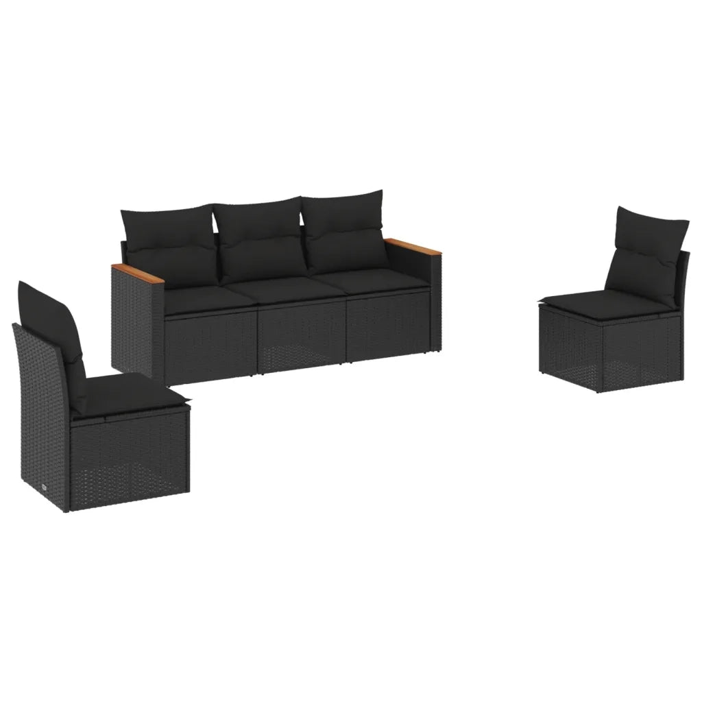 Set Divani da Giardino 5 pz con Cuscini in Polyrattan Nero 3258247