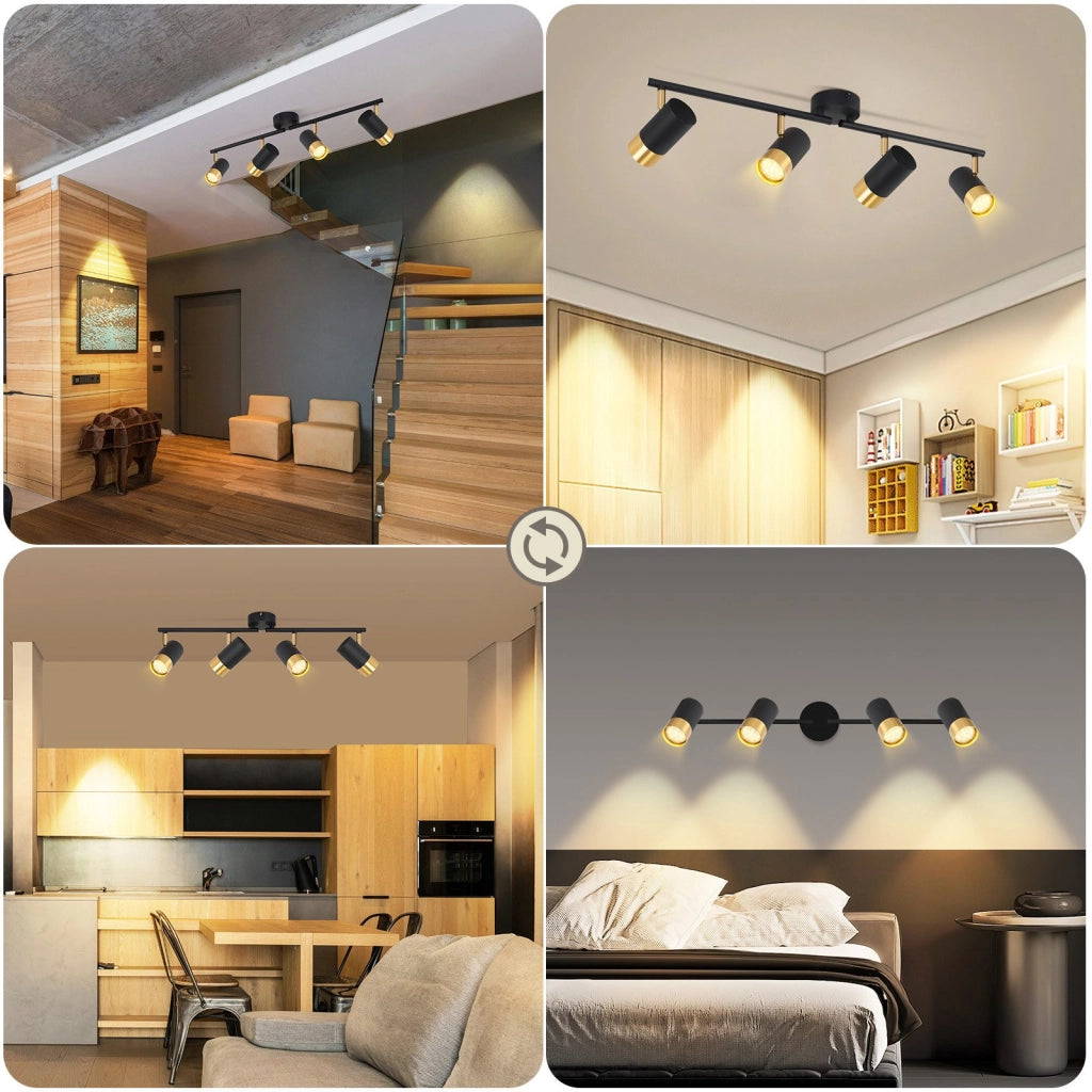 ZMH Faretto da soffitto 4 fiamme GU10 nero oro moderni per soggiorno