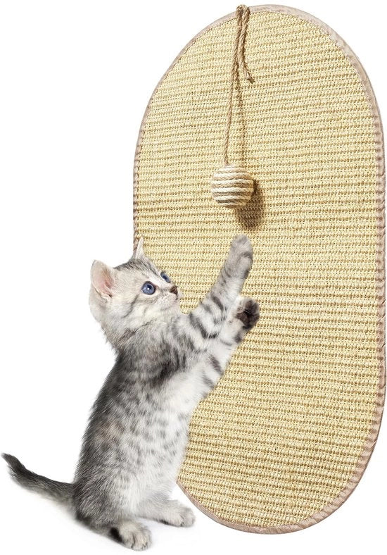 Matto di sisal naturale per gatti, 60 x 36 cm, con palla per gatti, mobili per gatti duraturi per la protezione di divani, porte, tappeti e pareti