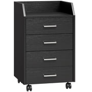 Cassettiera da Ufficio 40x36x65 cm con 4 Cassetti e Ripiano per Stampante su Ruote in MDF Nero