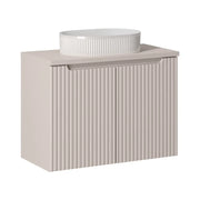 Set VANO cachemire opaco 80 cm: mobile sottolavabo con ante + top per lavabo + lavabo da appoggio bianco scanalato