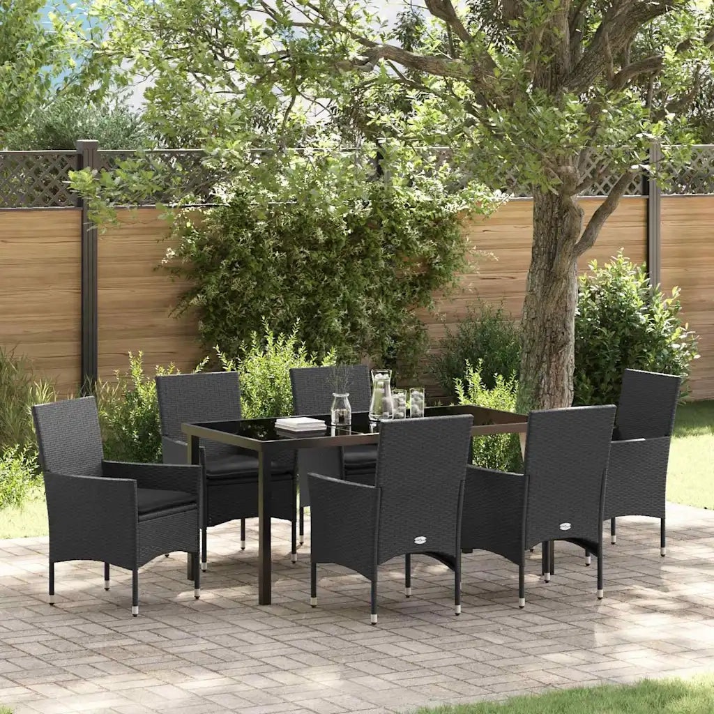 Set da Pranzo per Giardino con cuscino 7 pcs Nero polyrattan