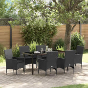 Set da Pranzo per Giardino con cuscino 7 pcs Nero polyrattan