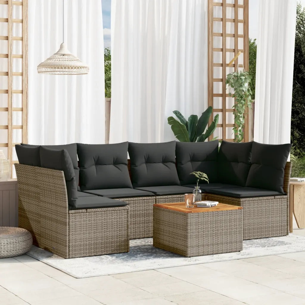 Set Divani da Giardino 7 pz con Cuscini Grigio in Polyrattan 3223561