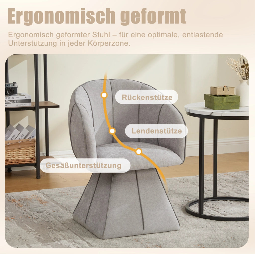 Poltrona girevole 360° in ciniglia grigia; 56x54x74;5 cm; con schienale alto e braccioli