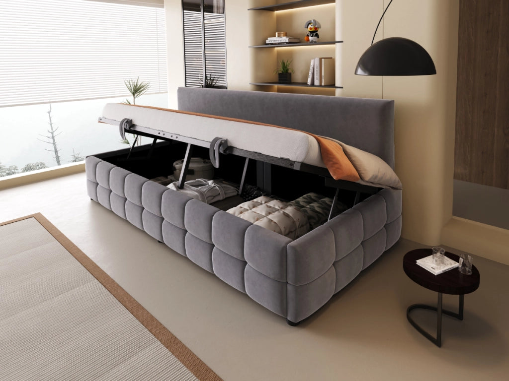 Letto sofà con vano contenitore idraulico tessuto in velluto grigio scuro 90x200 cm
