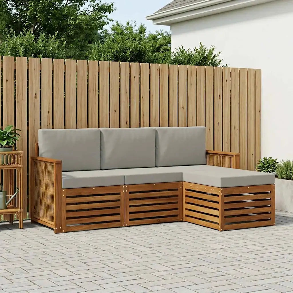 Set di divani da esterno 4 pcs Naturale e Grigio Chiaro