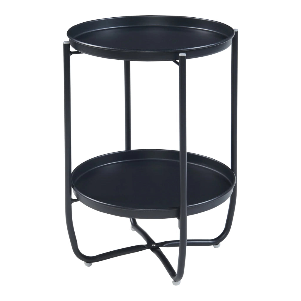 Tavolino da caffè consolle laterale con vassoi estraibili acciaio 58 x 40 cm nero 03_0010768