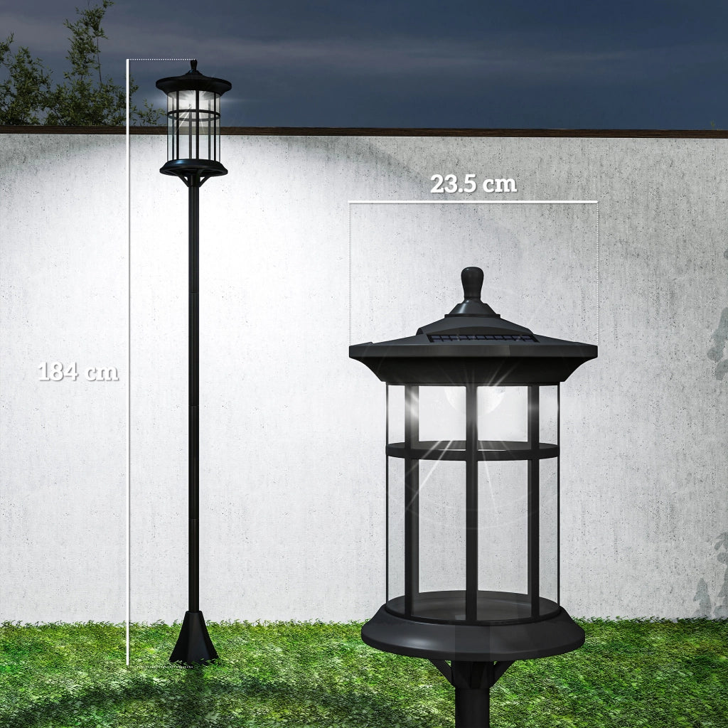 Set 2 Lampioni Solari con 6h Autonomia e Ancoraggio a Terra, in Acciaio Inox e ABS, 23.5x23.5x184 cm, Nero