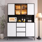 Mobile contenitore con vetrina in vetro, LED da app, 2 ante e 3 cassetti, per cucina e pranzo, 120 × 40 × 160 cm