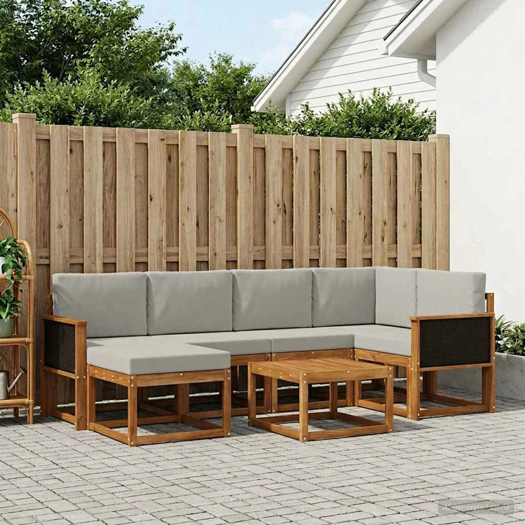 Set di divani da esterno 7 pz Naturale e Grigio Chiaro 3385362