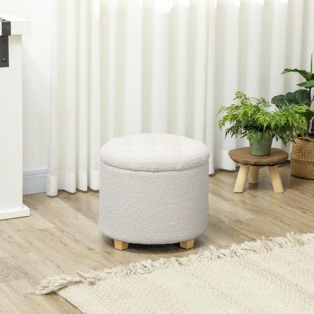 Sgabello con vano contenitore e gambe in legno ¨C zephmum ¨C bianco