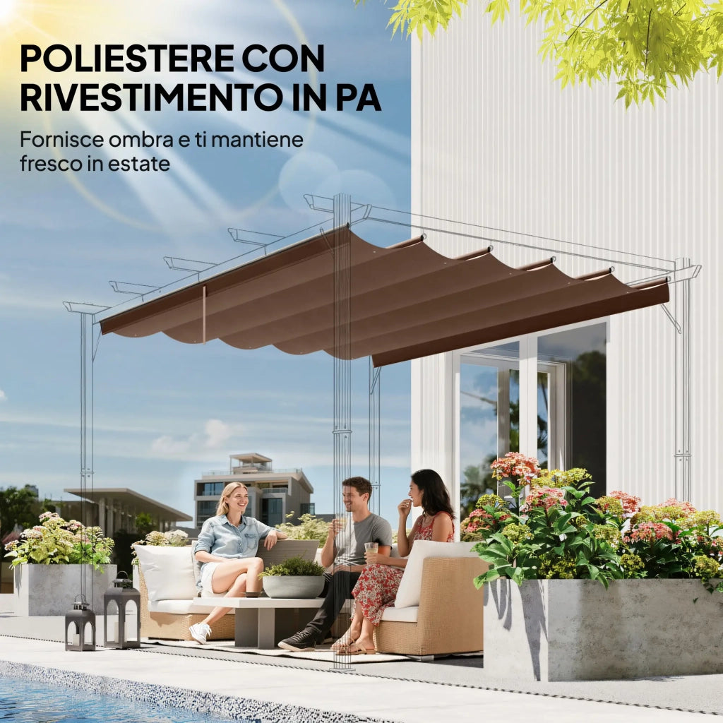 Tetto di Ricambio per Pergola Gazebo da Giardino 300x400 cm in Poliestere Caffè