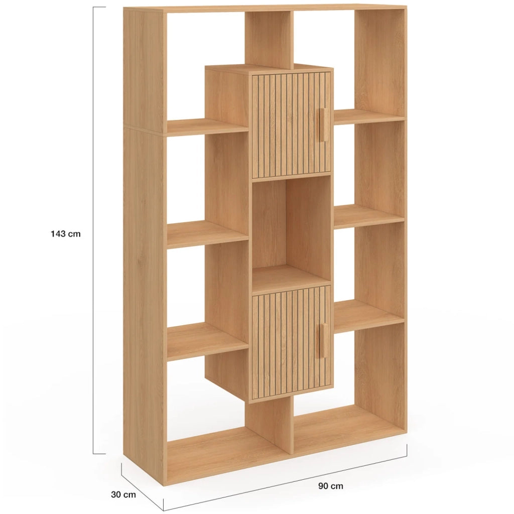 IDMarket - Libreria COLETTE con 11 scomparti e 2 scomparti JULIETTE effetto doghe 143 cm