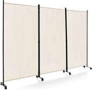 Paravento da Interno in Metallo, Separé Divisorio Interno Pieghevole con Piedini Stabili, Pannelli Divisori per Interni per Casa e Ufficio (Beige, 262 x 180 cm (3 Pannelli con ruote))